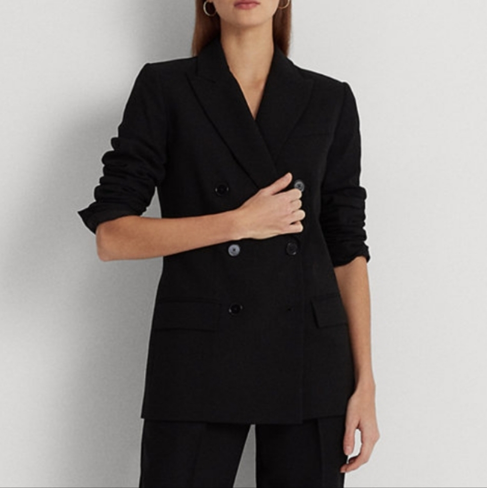 NWT RALPH LAUREN | $345 Double-breasted Wool Crepe Blazer - Picture 7 of 8